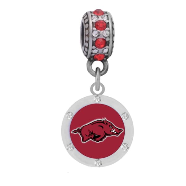 University of Arkansas Logo Crystal Charm Compatible with Pandora Style Bracelets