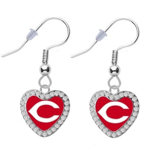 CINCINNATI REDS CRYSTAL Heart Earrings