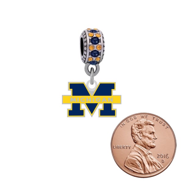 UNIVERSITY of MICHIGAN Logo Charm Compatible With Pandora Style Bracelets