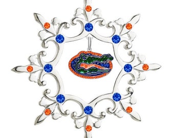 UNIVERSITY of FLORIDA Gators Rhinestone Snowflake Christmas Ornament