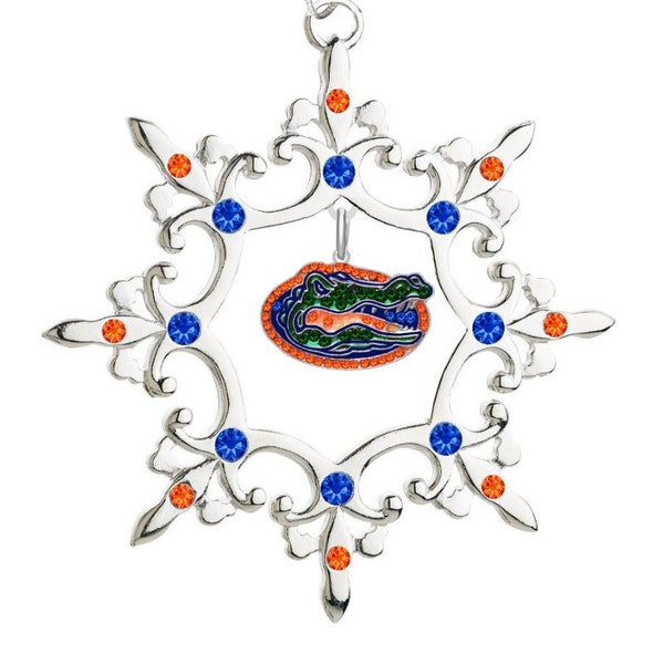 UNIVERSITY of FLORIDA Gators Rhinestone Snowflake Christmas Ornament