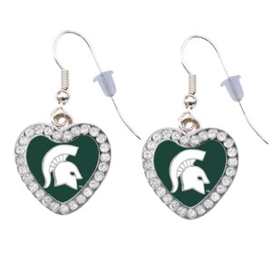 MICHIGAN STATE CRYSTAL Heart Earrings