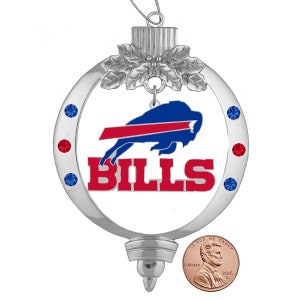 BUFFALO BILLS Lg Silver Buffalo over Bills Christmas Ornament