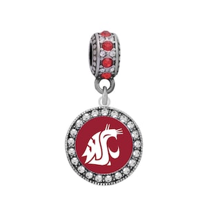 WASHINGTON STATE University RED Button Crystal Charm Compatible with Pandora Bracelet