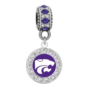 KANSAS STATE UNIVERSITY Large Crystal Charm Fits Large Hole European Style Bracelets