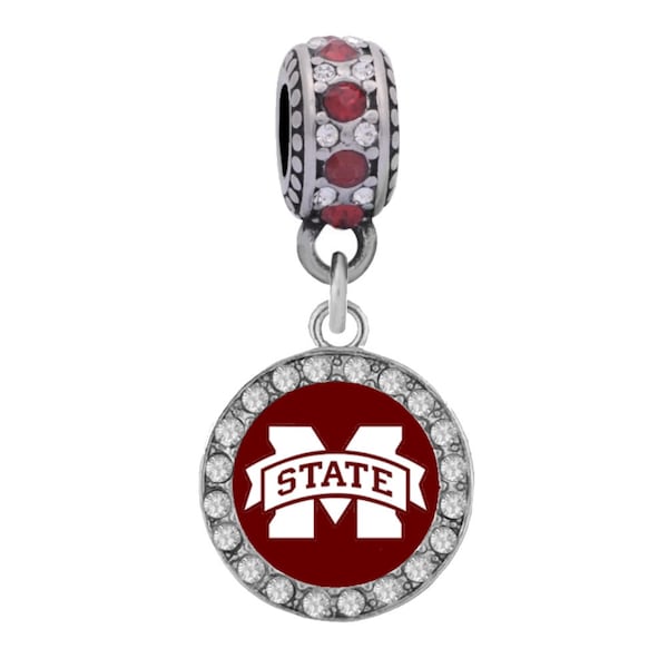 MISSISSIPPI STATE UNIVERSITY Crystal Button Charm Fits Large Hole European Style Bracelets