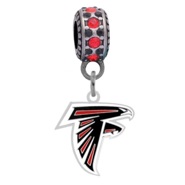 FALCONS Logo Charm Compatible With Pandora Style Bracelets. Can also be worn as a necklace (Included.)