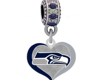 Charm de corazón SEATTLE SEAHAWKS SWIRL compatible con pulseras estilo Pandora.