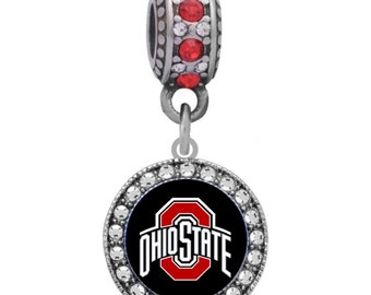 OHIO STATE University Crystal Button Charm Fits Pandora Style Bracelets