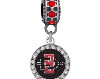 Charm de botón de cristal negro de SAN DIEGO STATE compatible con pulseras estilo Pandora