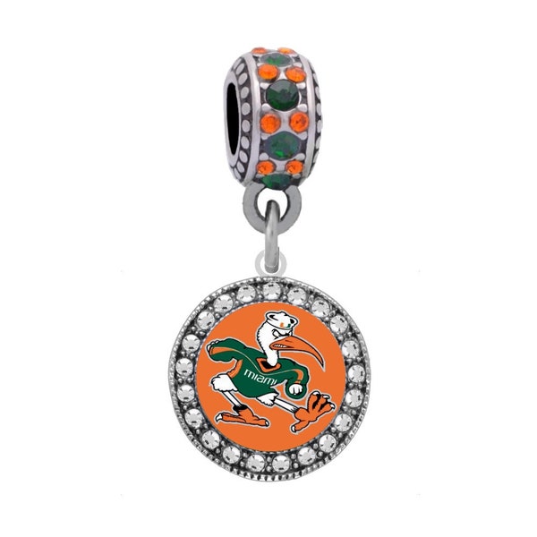 UNIVERSITY of MIAMI ORANGE Button Crystal Charm Compatible with Pandora Bracelet