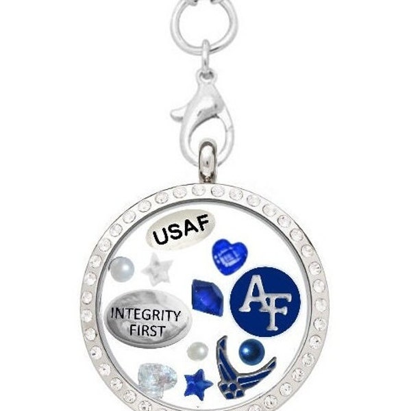 US Air Force Floating Charm Locket on 32" Stainless Steel Chain