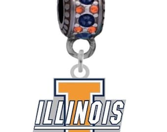 UNIVERSITY of ILLINOIS Logo Charm Fits Large Hole European Style Bracelets