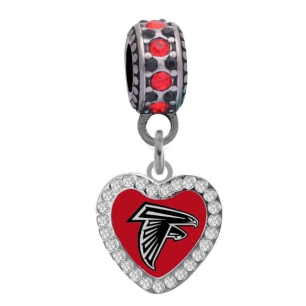 FALCONS CRYSTAL HEART Charm Compatible With Pandora Style Bracelets. Can also be worn as a necklace (Included.)