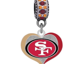 SAN FRANCISCO 49ERS Swirl Heart Charm Compatible with Pandora Style Bracelets.