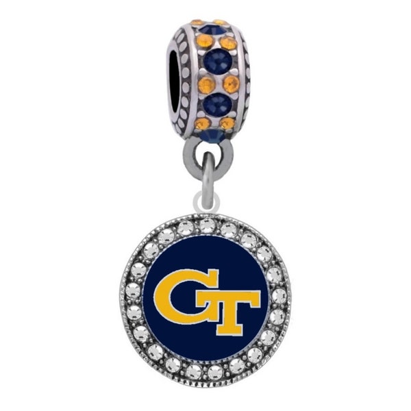 GEORGIA TECH GT Crystal Button Charm Fits Pandora Style Bracelets