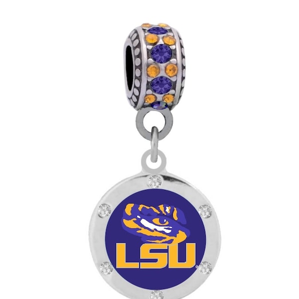 LSU Crystal Charm Compatible with Pandora Style Bracelets