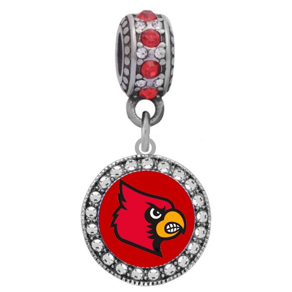 UNIVERSITY of LOUISVILLE Red Button Crystal Charm Compatible with Pandora  Bracelet