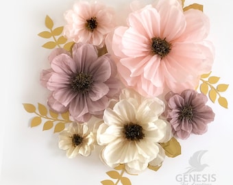 Rose Gold Tissue Paper Flower Set: Mauve, Blush & Cream Wedding Decor