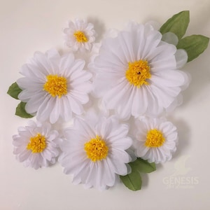 6 giant, large, Med, Sm tissue paper flowers, white daisies,  wedding backdrop, wall decorations, wall decor, bee party