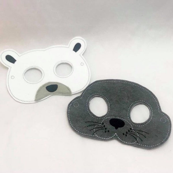 Arctic animals masks, polar bear mask, seal mask