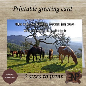 Chevaux au pâturage Psaume 118:24 | Carte de correspondance imprimable en téléchargement numérique instantané | 3 tailles de carte | Fichiers JPG haute résolution (300 dpi)