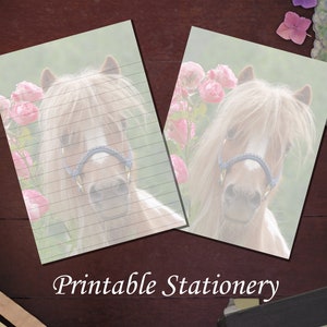 Papeterie cheval imprimable Two Bits Pony in Roses, téléchargement numérique instantané, papeterie avec et sans doublure, format A4 et format lettre US
