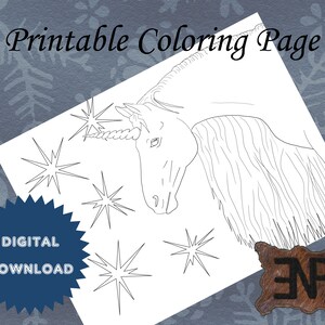 Unicorn Coloring Page: Kids Unicorn Image Artwork (PDF & JPG)