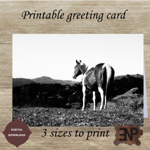 Carte de correspondance imprimable Into the Hills en noir et blanc traditionnelle en téléchargement numérique instantané - 3 tailles de carte incluses dans les fichiers JPG