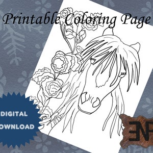 Printable Horse coloring page - Instant Digital Download - Two Bits - horse image artwork for kids - 8.5&quot; x 11&quot; PDF & JPG (300ppi)