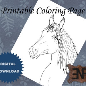 Printable Horse coloring page - Instant Digital Download - Blackberry - horse head image artwork for kids - 8.5&quot; x 11&quot; PDF & JPG (300ppi)