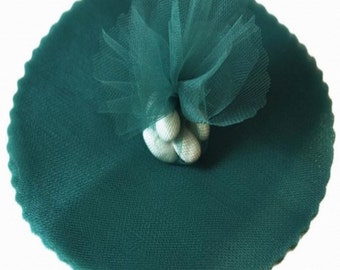 100 Scalloped Tulle Circles 9" Wedding Favor Wrap - Hunter Green