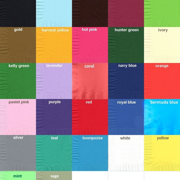 50 plain solid color paper dinner hand towel fold napkins 2 ply 4" x 8" folded