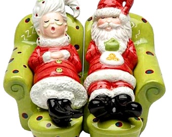 Mrs. Claus and Santa Resting on a Sofa Salt and Pepper Shakers