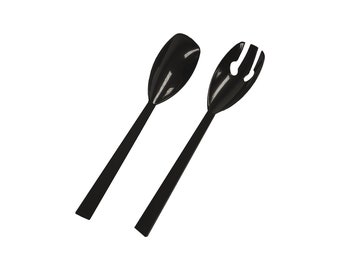 Hartplastik 9-1/2 "zweiteiliges Servierutensilien-Set mit Gabeln / Löffeln, Schwarz, 6 Set-Count