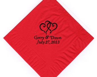50 Double Hearts logo wedding engagement anniversary beverage cocktail personalized napkins