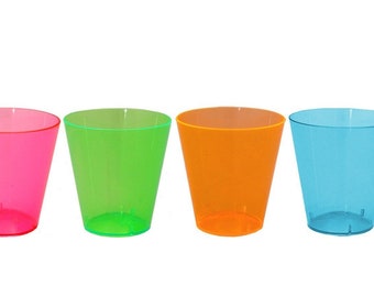 Hard Plastic 2-Ounce Shot/Shooter Glasses, 40-Count, Assorted Neon