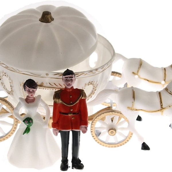 Cinderella Coach Wedding Carriage Favor Cake Top Plastic 8.5" PUMPKIN COACH with princess and prince - 2 pieces