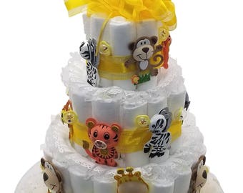 Noah's Ark - Jungle Animals Baby Shower Diaper Cake Kit for a 3 tier cake