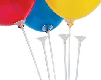 24 balloons 12" inflated & 24 balloon sticks 24" long and 24 clear balloon cups