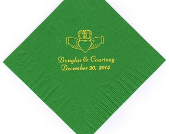 50 Claddagh logo beverage cocktail personalized napkins wedding engagement anniversary birthday holiday special event