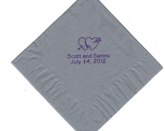 50 double hearts with arrow logo wedding engagement anniversary beverage cocktail personalized napkins