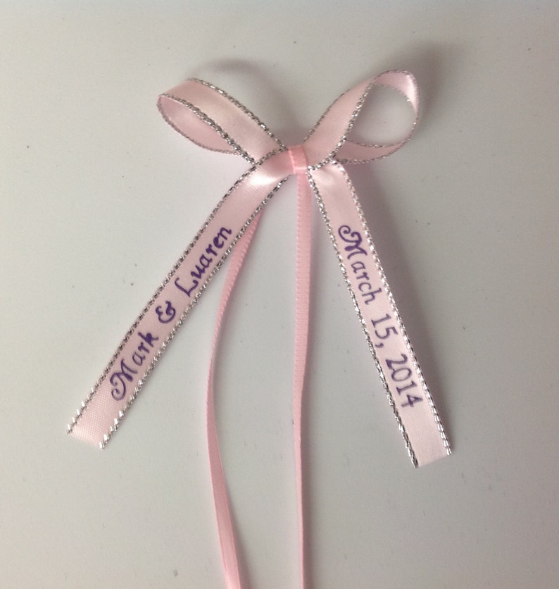 50 Made Bows Personalized Ribbon 3 8 Satin Silver Edge Etsy