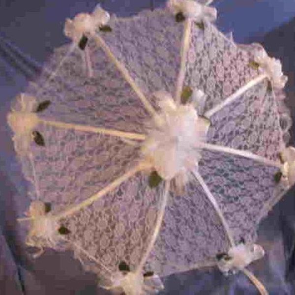 Decorated Bridal Shower Wedding White Lace Umbrella Parasol 32"  with Roses and ribbons