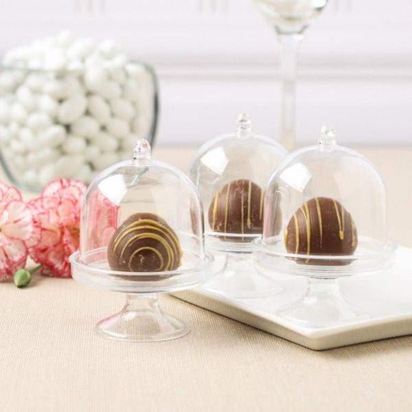 6 Miniature Plastic Clear Acrylic Cake Holder with Dome 2" x 2.5" party favors