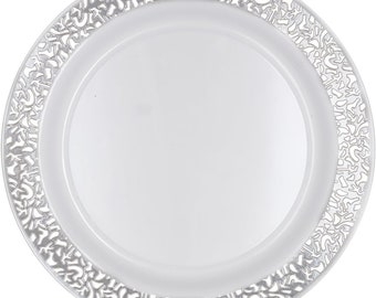 9" piatto in pizzo bianco con bordo in argento 40 ct.