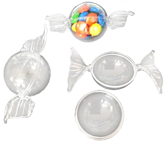 12 Clear Plastic Ball Fillable Ornament Favor Wrapped Candy Look 1.5 Ball 