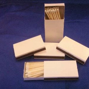 100 Plain white cover jacket wooden matches in cardboard box matches with next day air shipping UPS