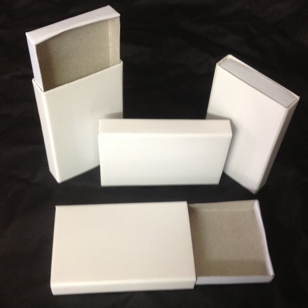 25 Plain white 2.75" long cardboard slide tray wooden match type candy storage favor boxes