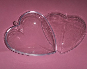 2 Clear Plastic Ball HEART SHAPED fillable Ornament favor 3.0" 80mm